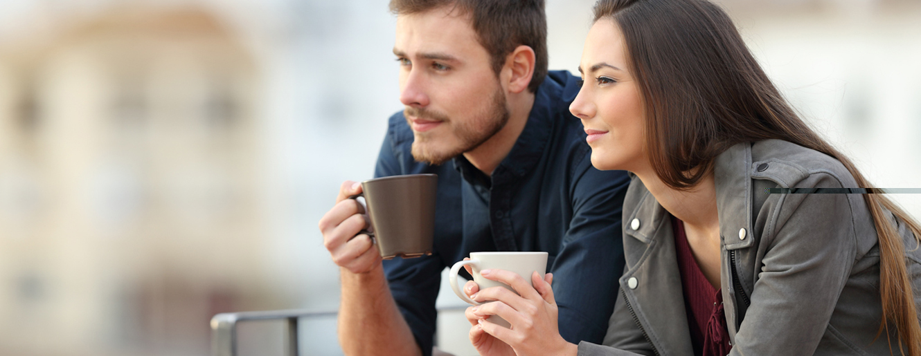 Couple drinking coffee.